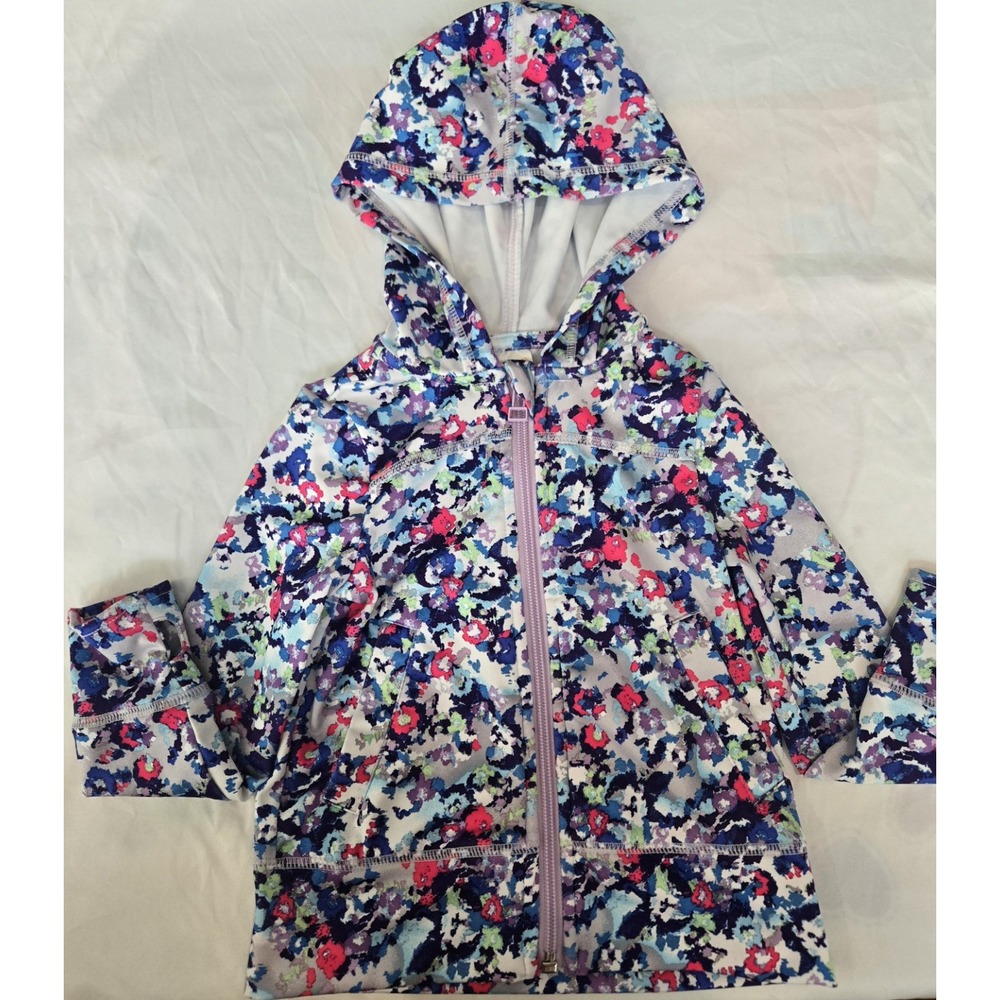 Gymgo Girls XXS 2T Floral Hooded Zip Jacket Pink Blue‎ Lightweight Hoodie